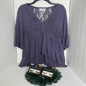 CLOUD CHASER WOMANS DARK LAVENDER BLOUSE SIZE MEDIUM AND MYSTIC EYELASHES